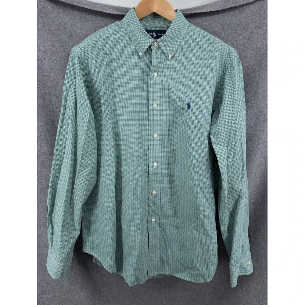 Polo Ralph Lauren 16.5 Large Long Sleeve Green Blue Plaid Button Down Classic
